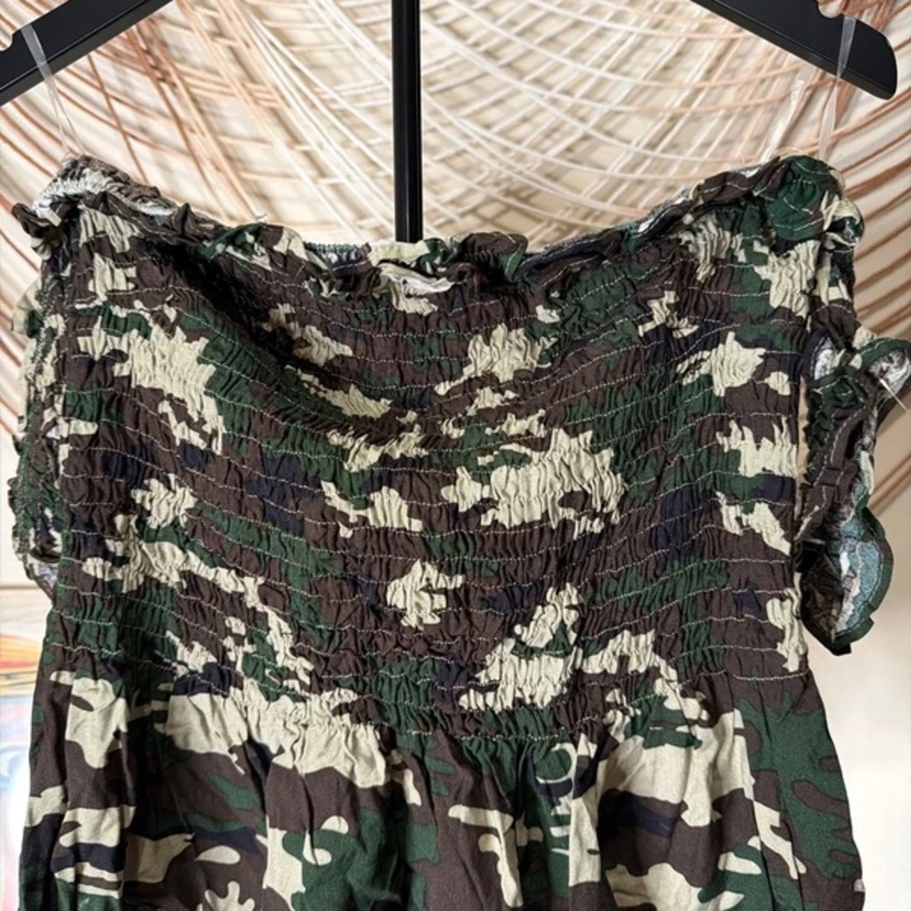 Eve Olive & Tan Camouflage Smocked Jumpsuit